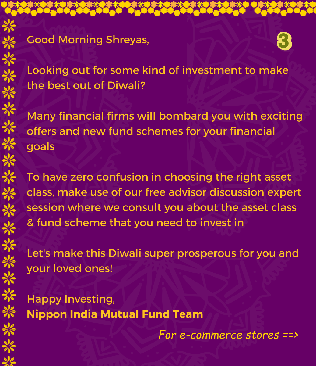 investment firm email wishing Happy Diwali